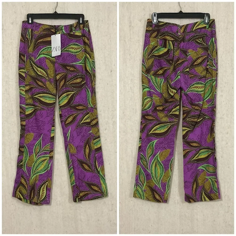 Zara Linen High Waisted Hi Rise Flare Patterned Pants Small